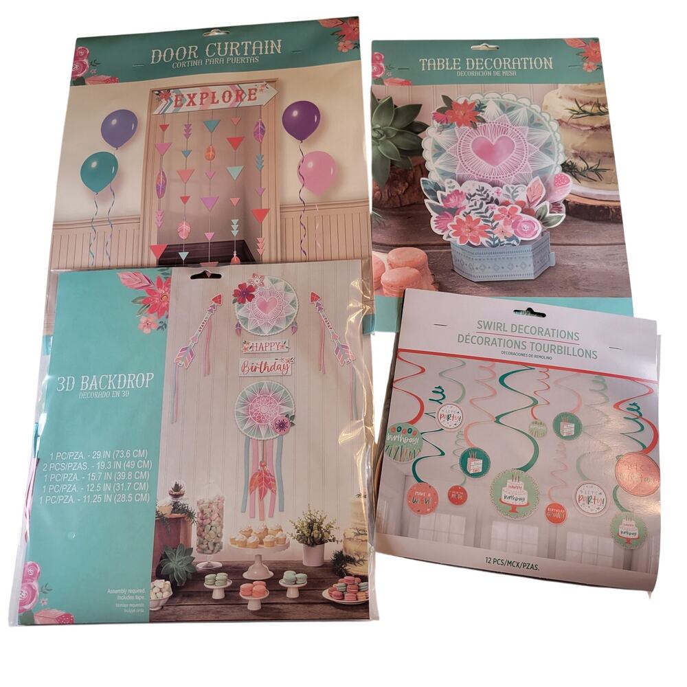 Boho Party Decorations Set Backdrop Swirls Door Curtain Table Decor Birthday